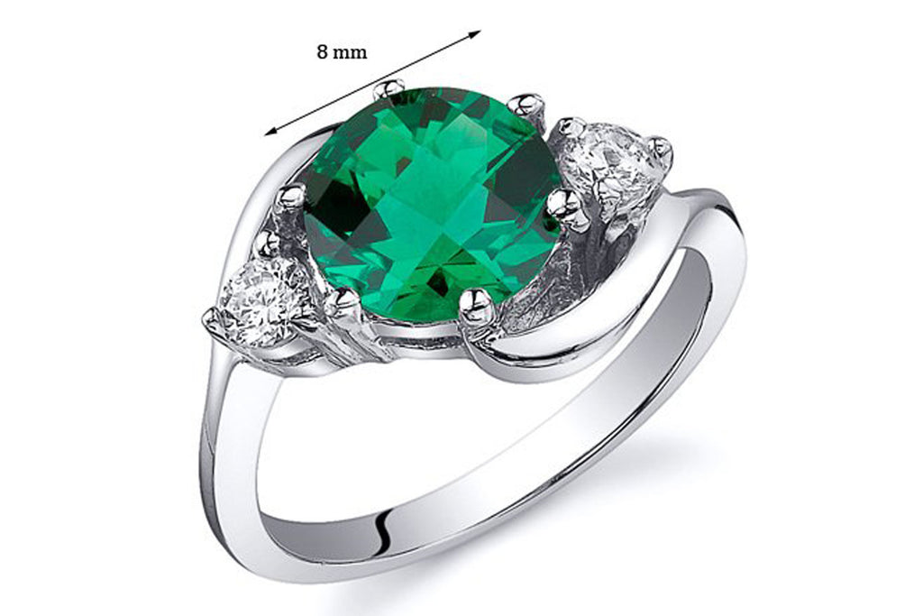 Simulated Emerald 3 Stone Ring Sterling Silver Rhodium Nickel Finish
