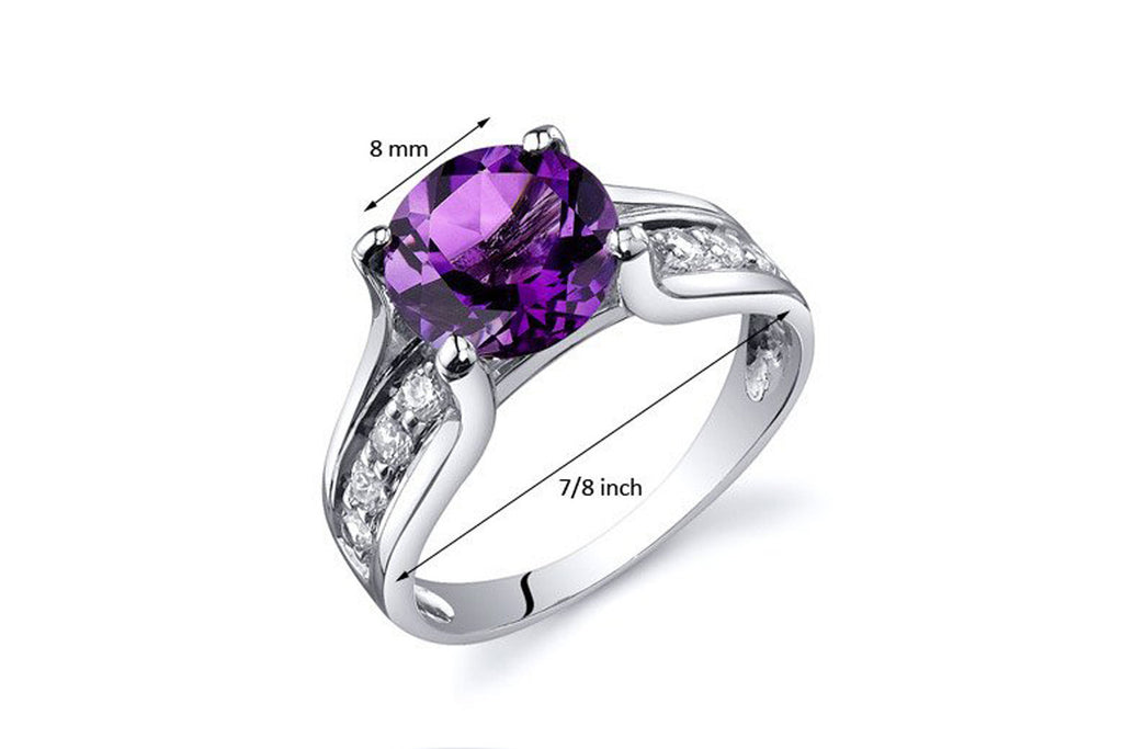Amethyst Solitaire Style Ring Sterling Silver Rhodium Nickel Finish 1.75 Carats Sizes 5 to 9