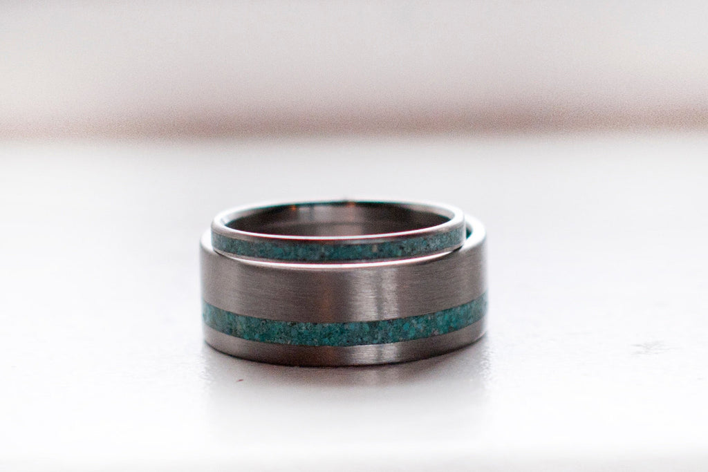 Matching Pair Turquoise Wedding Bands Silver rings or Titanium rings
