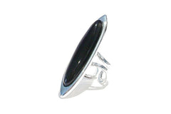 Long Black Agate Cabochon Adjustable Oval Ring