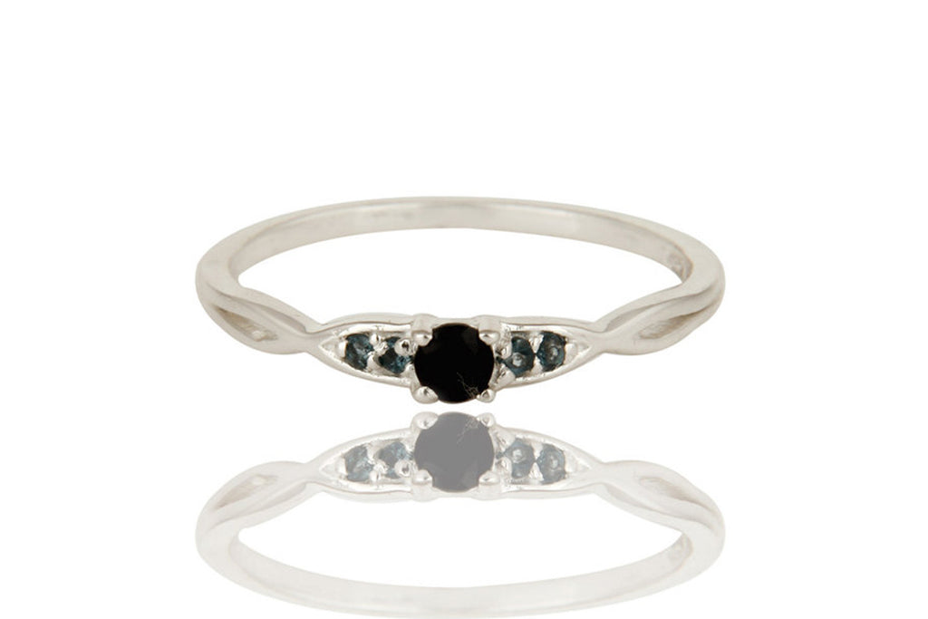 Black Onyx And Blue Topaz London Gemstone Sterling Silver Stacking Ring