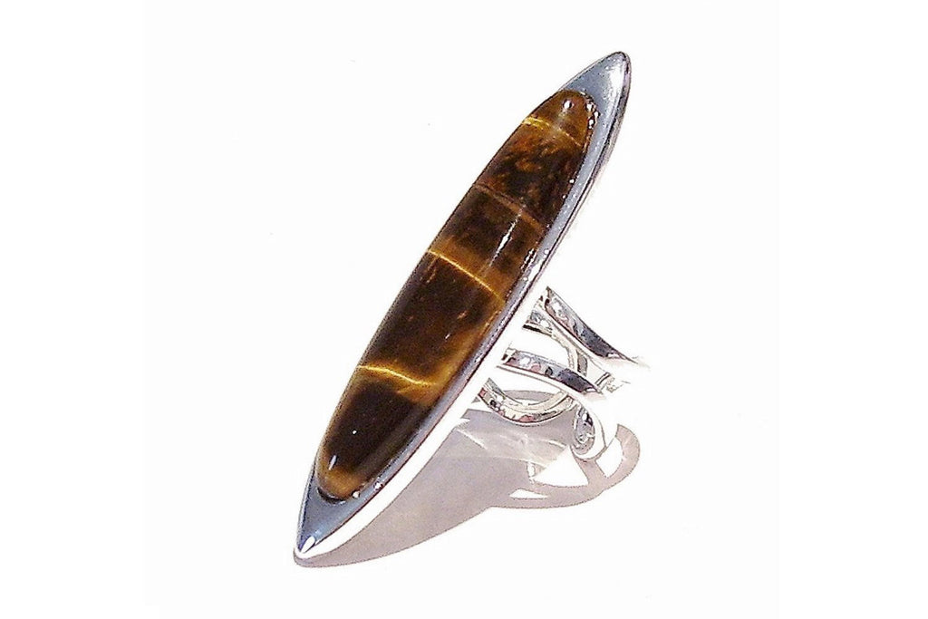 Long Tiger's Eye Gemstone Adjustable Oval Ring