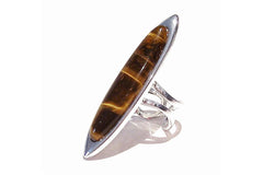 Long Tiger's Eye Gemstone Adjustable Oval Ring