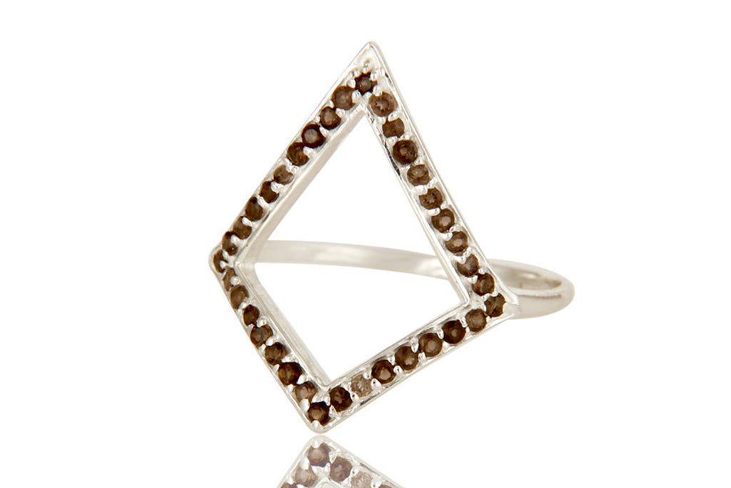 Natural smoky quartz gemstone designer sterling silver open ring