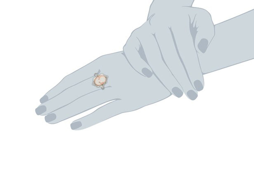 Sterling Silver Pink Cameo Ring with Created White Sapphire, Size 7