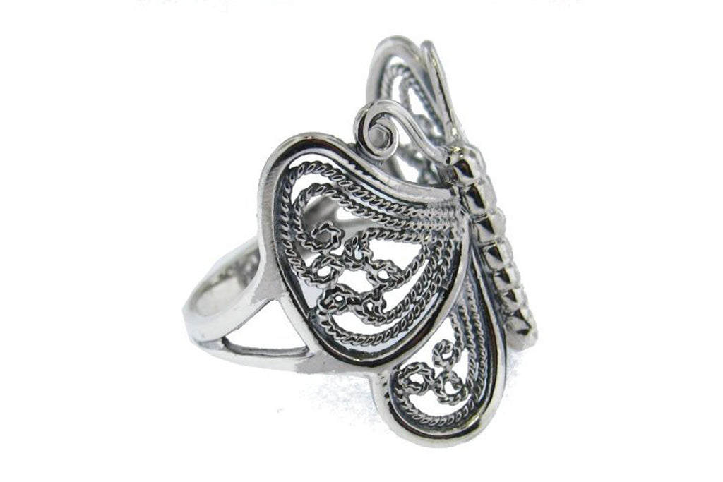 .925 Sterling Silver Ladies Ornamental Openwork Butterfly Ring
