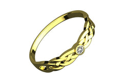 14K Gold Plated Silver Ring, CZ Stone, Celtic Trinity Knot
