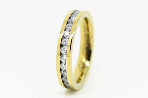 3.5mm full eternity stacking ring in 18ct yellow gold filled with stunning white Sapphire gemstones