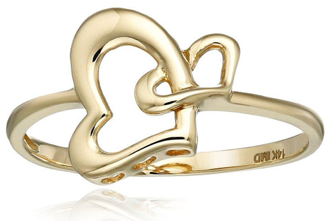14k Yellow Gold or Tri-Color Gold Double Heart Ladies Ring