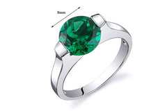 Bezel Set 1.75 carats Simulated Emerald Engagement Ring in Sterling Silver Rhodium Nickel Finish