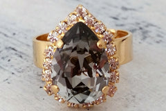 Smokey grey adjustable gemstone ring