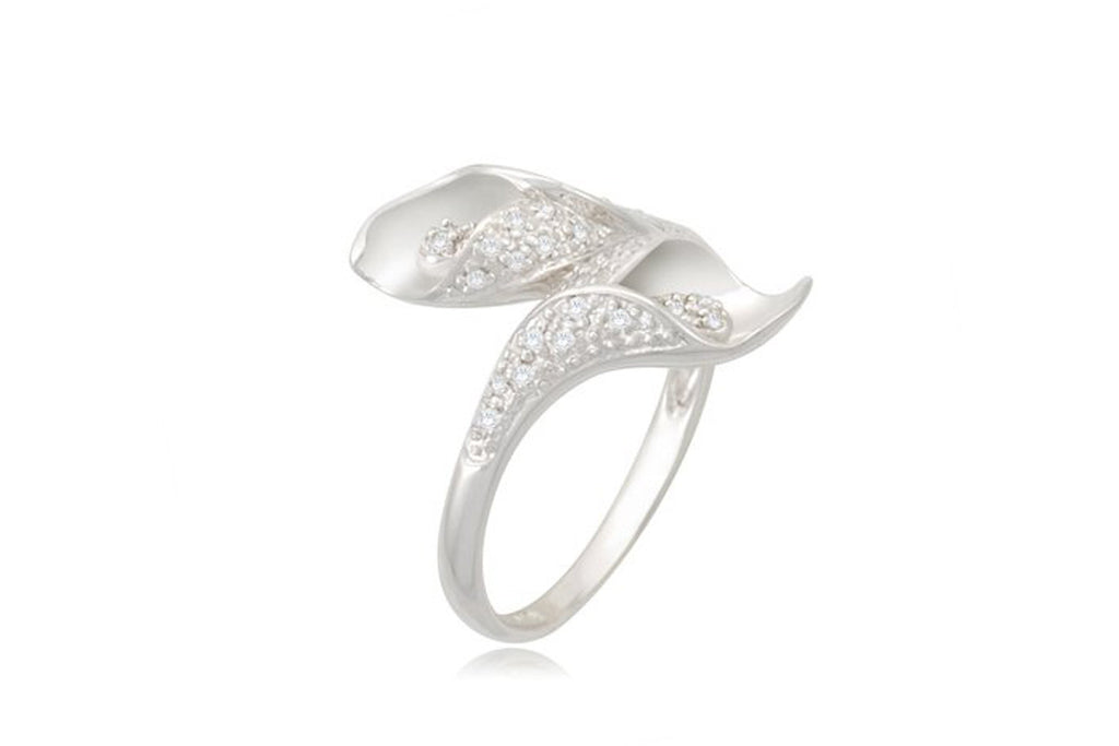 Sterling Silver Call Lily Flower Diamond Ring (1/7 cttw, I-J Color, I2-3 Clarity)