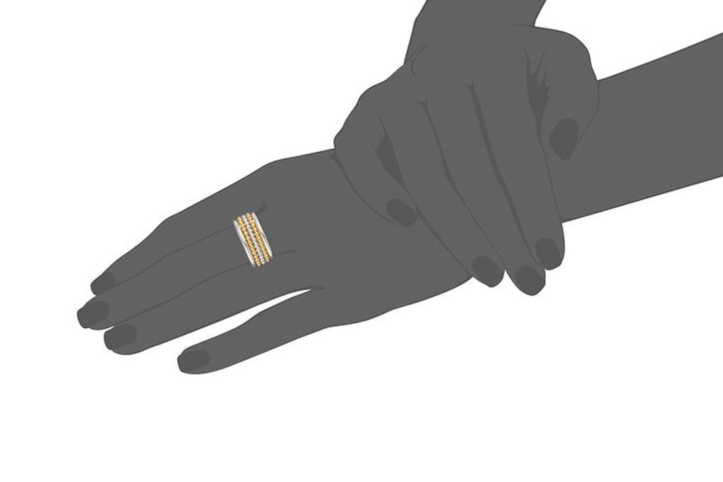 Sterling Silver Three-Row Two-Tone Rhodium and Yellow Gold Plated Ring