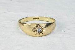 Antique Victorian 18ct Gold Star Set Diamond Signet Gypsy Ring