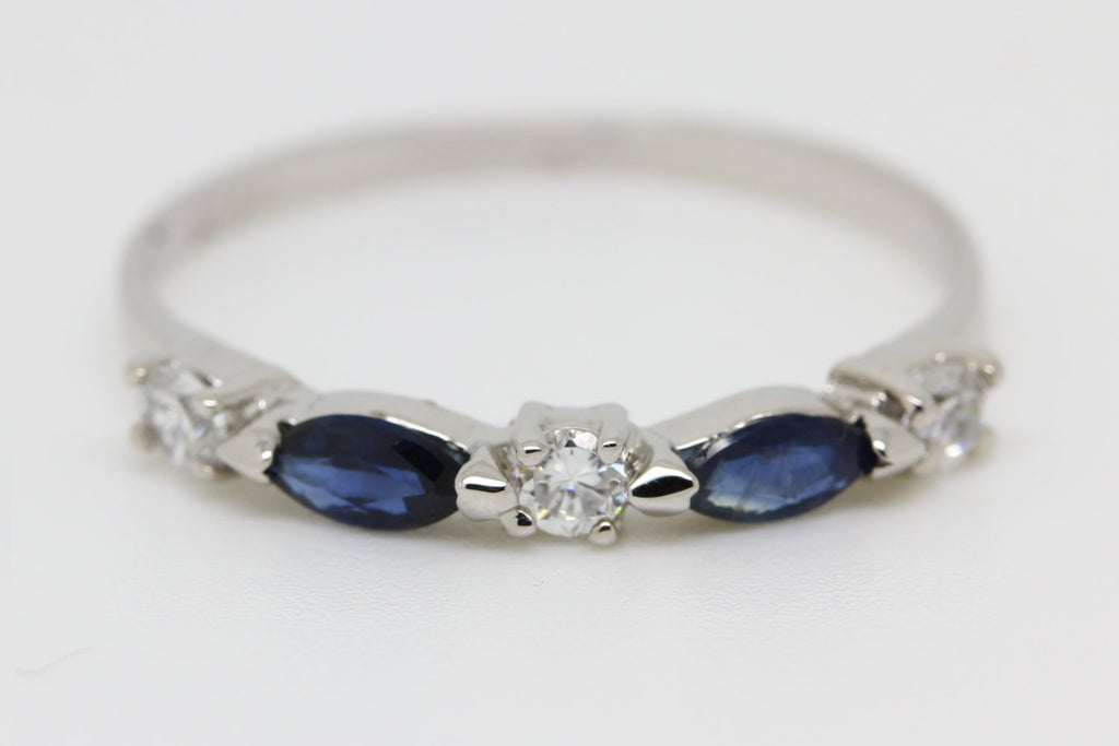 Natural Blue Sapphire and White sapphire Solid Sterling silver ring