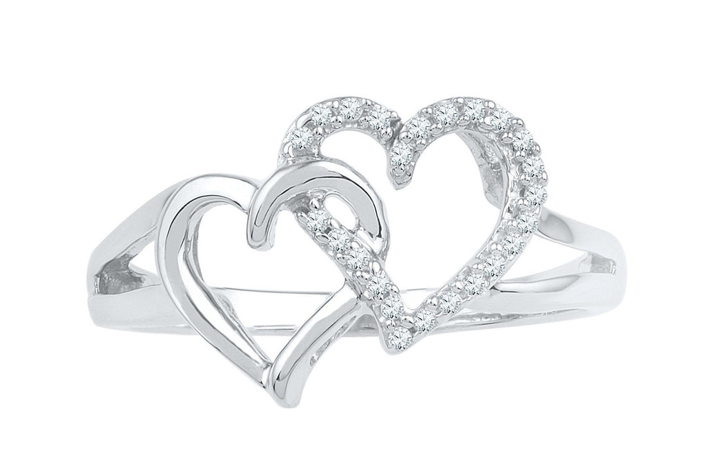 Sterling Silver Round Diamond Double Heart Ring (1/10 Cttw)