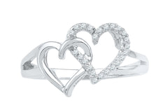 Sterling Silver Round Diamond Double Heart Ring (1/10 Cttw)