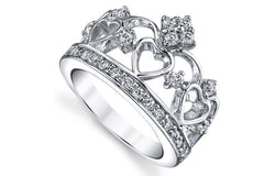925 Sterling Silver Cubic Zirconia Princess Crown Tiara CZ Band Ring
