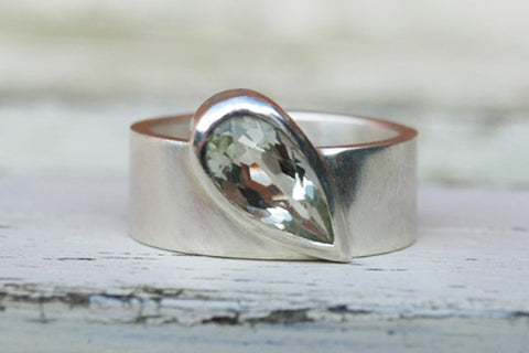 Green amethyst silver ring