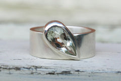 Green amethyst silver ring