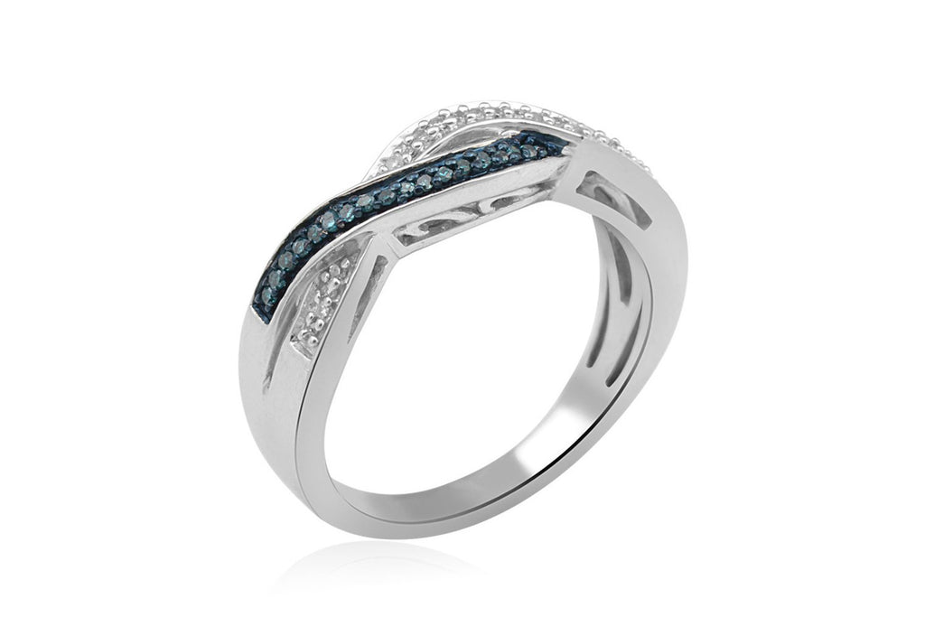 Sterling Silver Blue and White Diamond Twist Ring (1/10 cttw, I-J Color, I2-I3 Clarity)