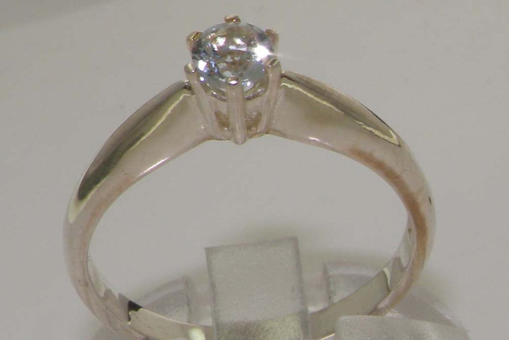 Contemporary natural aquamarine solid English 925 sterling silver promise solitaire ring