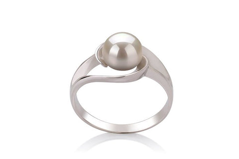 PearlsOnly Clare White 6.0-6.5mm AAA Freshwater Sterling Silver Cultured Pearl Ring