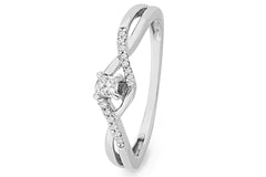10KT White Gold Princess and Round Diamond Promise Ring (1/6 CTTW)