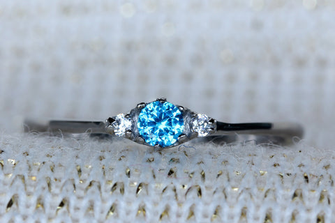Natural aquamarine and white sapphire 3 stone trilogy ring