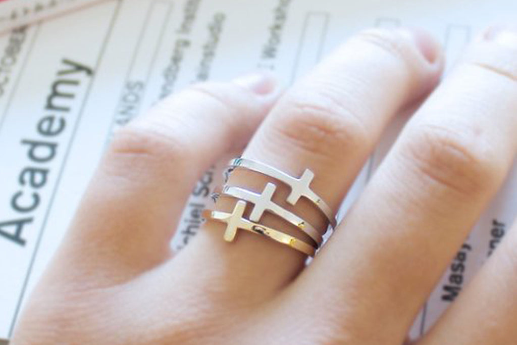 Sideways Cross Ring available in 14k Yellow or White Gold or Sterling Silver