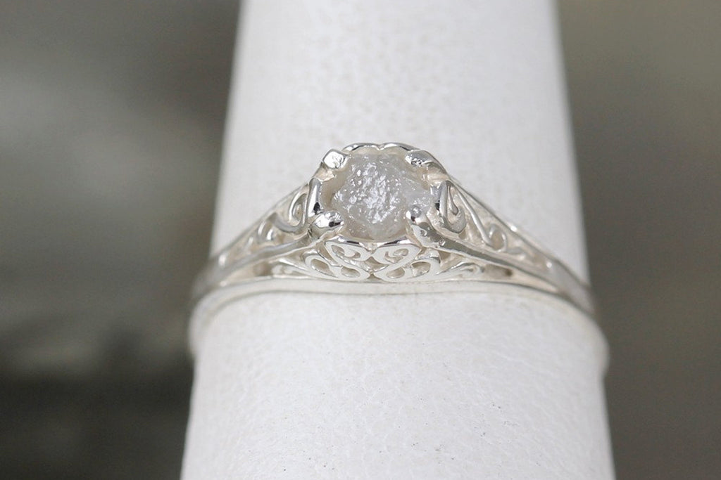 Antique Style Rough Diamond Engagement Ring