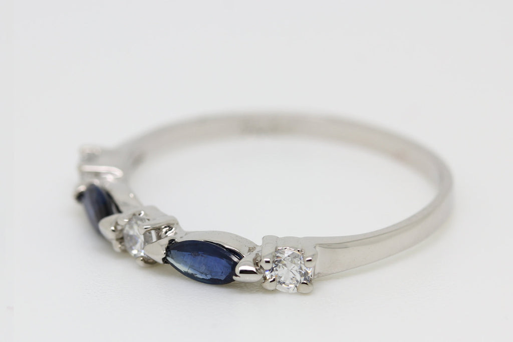 Natural Blue Sapphire and White sapphire Solid Sterling silver ring