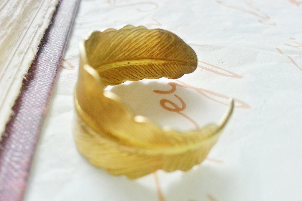 Adjustable Gold Feather Wrap Ring