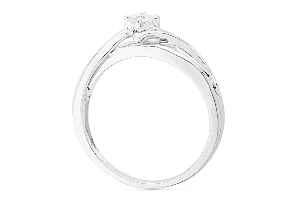10KT White Gold Princess and Round Diamond Bypass Promise Ring (1/5 CTTW)
