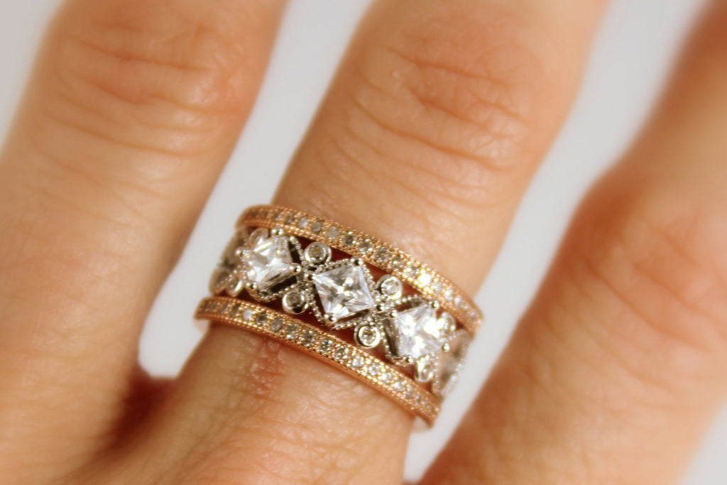 Goldfilled diamond zirconia triple stacked band