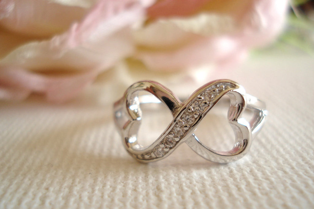 Engraved Infinity heart sterling silver ring