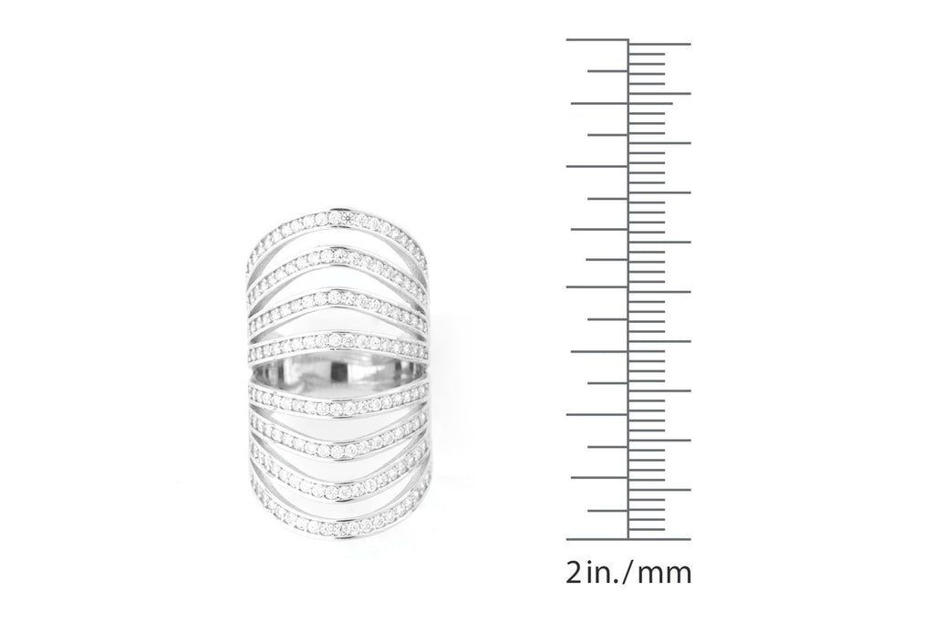 Sterling Silver Channel Set CZ Multi-Row Long Ring