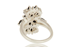 925 Sterling Silver Black Onyx And White Topaz Gemstone Cluster Statement Ring