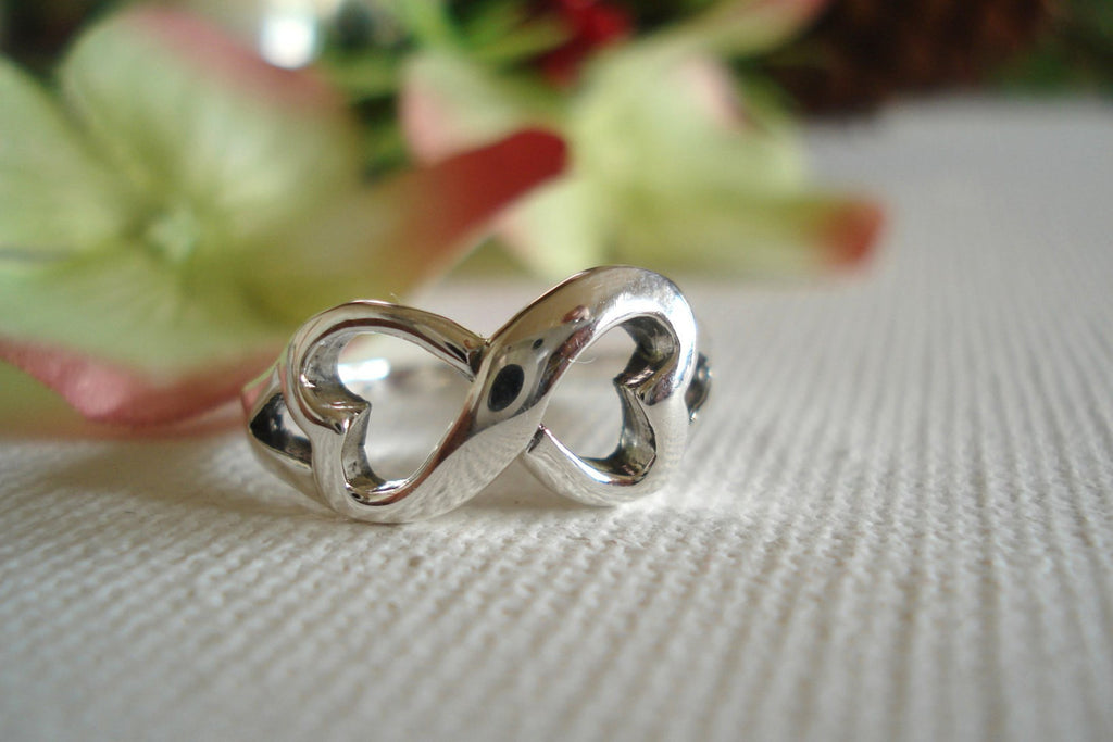 Engraved infinity heart sterling silver ring