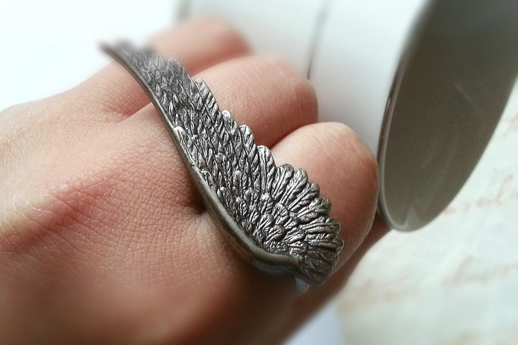 Antique Silver Feather Angel Wing Ring