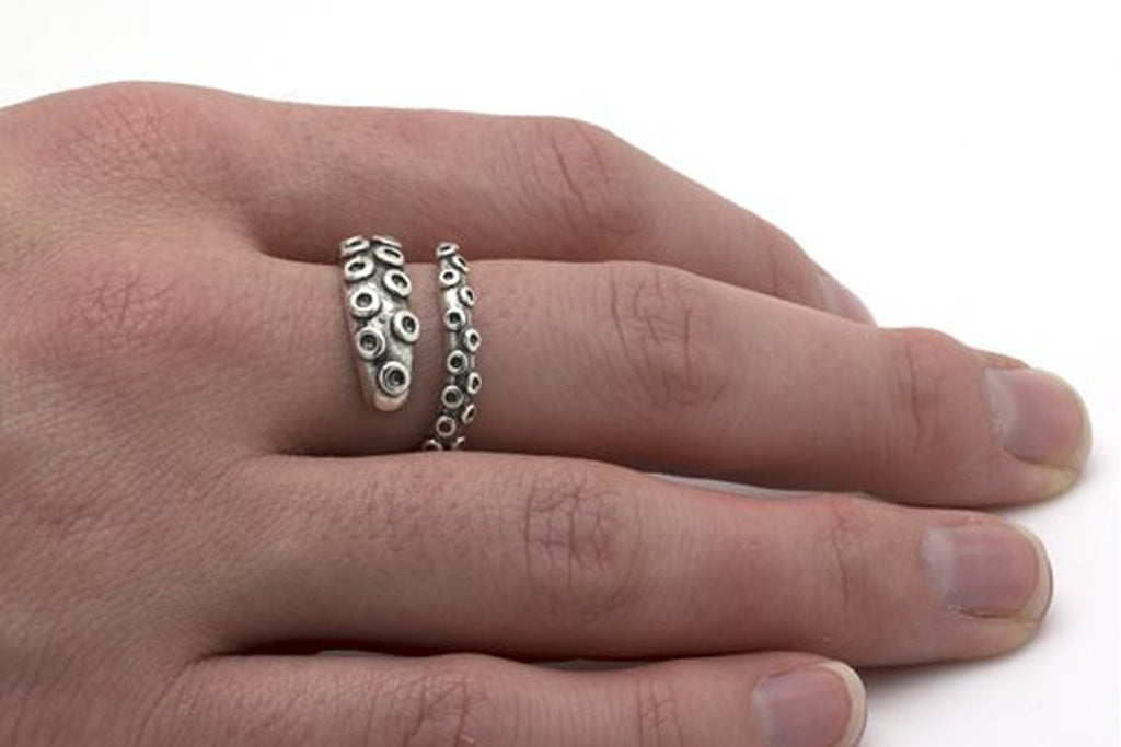 Octopus Tentacle Adjustable Ring in 925 Sterling Silver by Silver Phantom Jewelry
