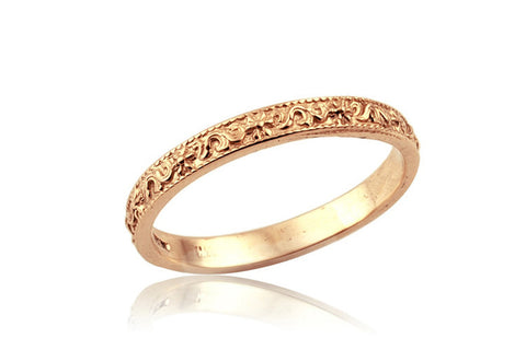 4K Rose Gold Romantic Vintage Floral Engraved Wedding Band