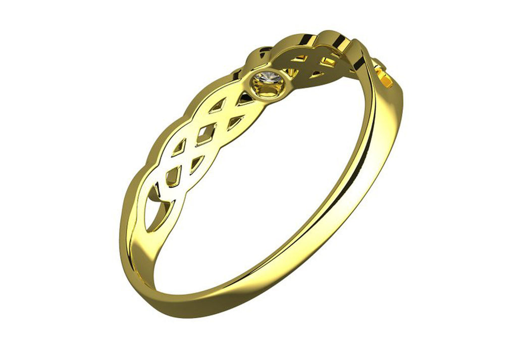14K Gold Plated Silver Ring, CZ Stone, Celtic Trinity Knot