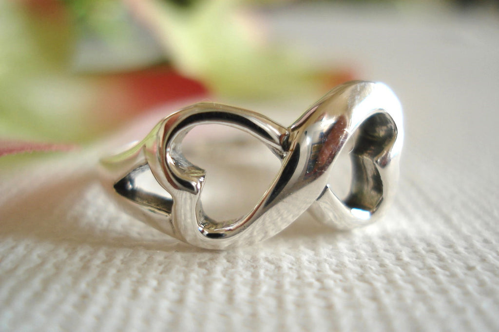 Engraved infinity heart sterling silver ring