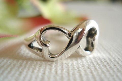 Engraved infinity heart sterling silver ring