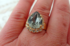 Smokey grey adjustable gemstone ring