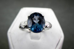 12x10mm 6 carat London Blue Topaz set in an Antique styled Sterling Silver Ring