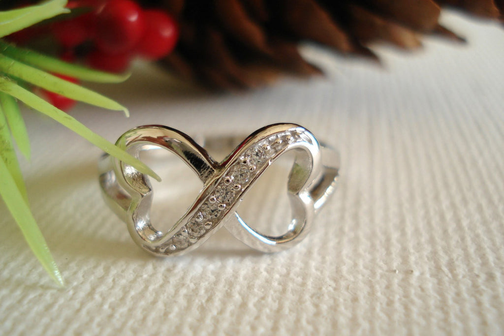 Engraved Infinity heart sterling silver ring