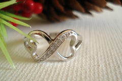 Engraved Infinity heart sterling silver ring