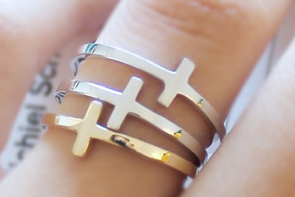 Sideways Cross Ring available in 14k Yellow or White Gold or Sterling Silver